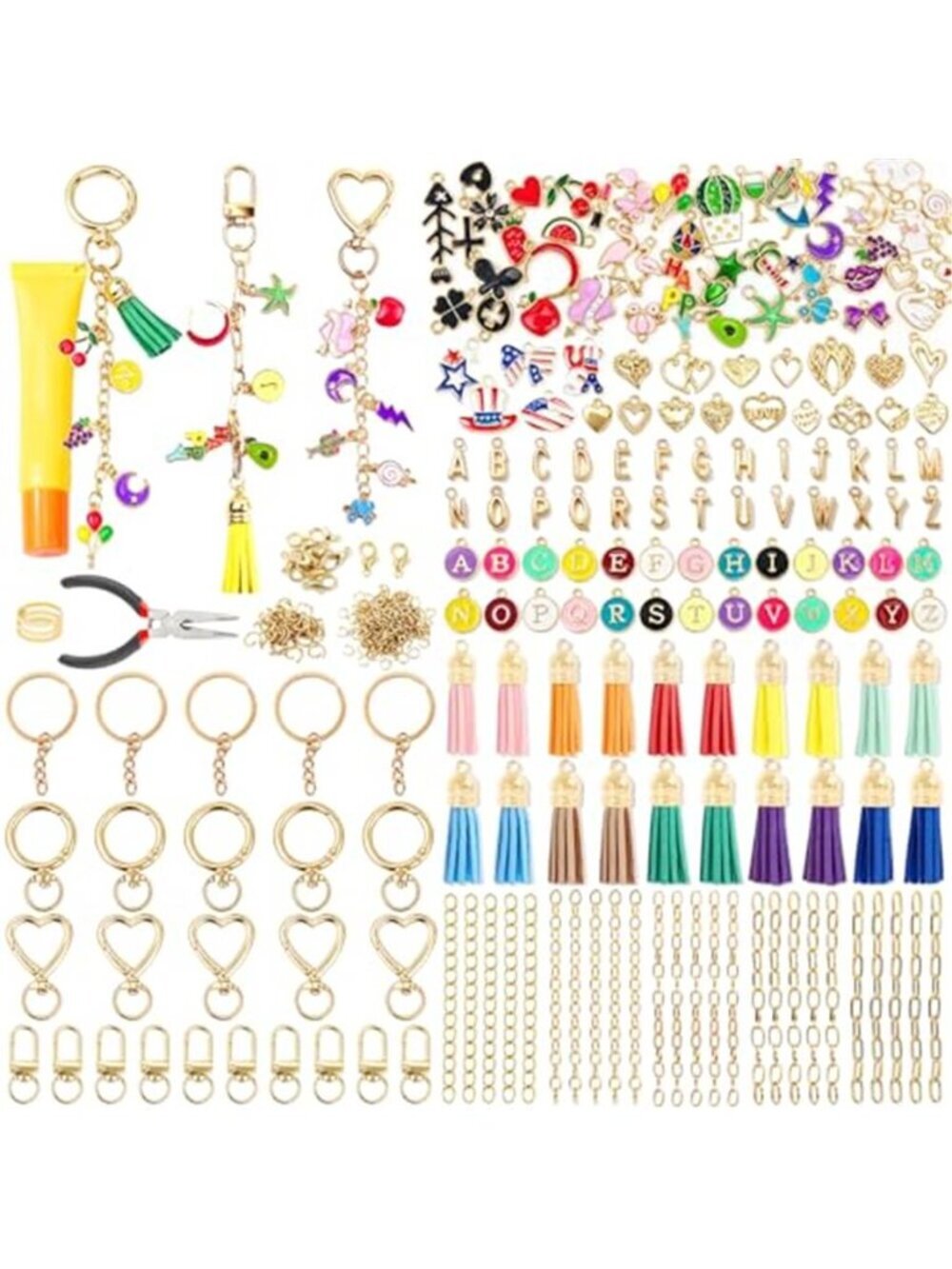 440Pcs Keychain Making Kit, DIY Craft Supplies with Charms Keychain Tassels